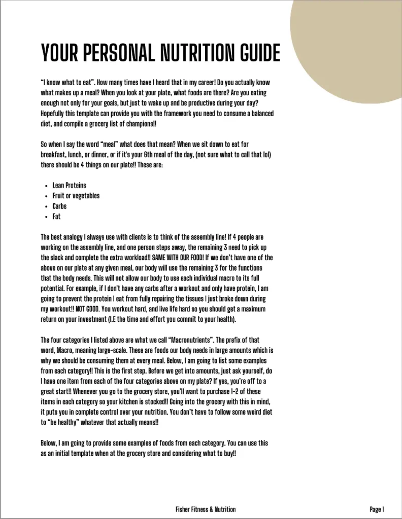 Personal Nutrition Guide Sample Page